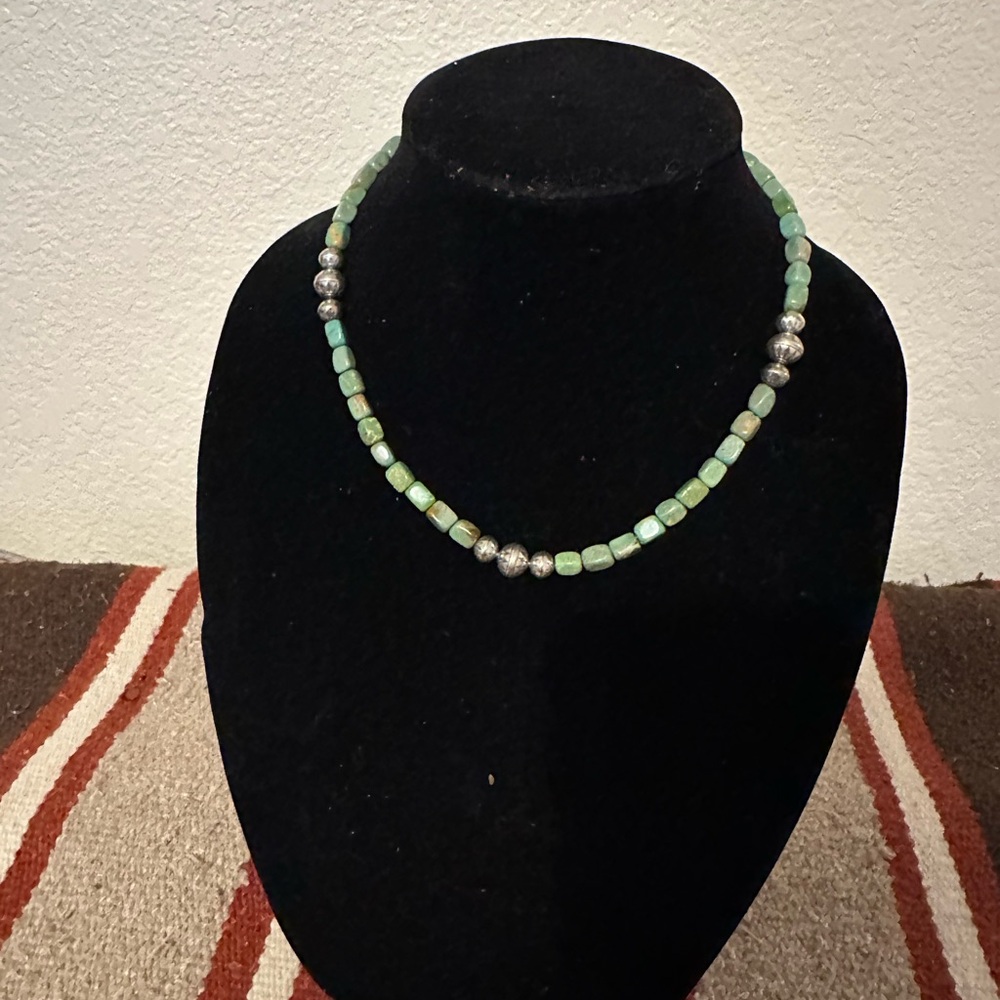 Hand Crafted GreenTurquoise and Sterling Silver Beaded Necklace by Unique Earth - Picture 2 of 4
